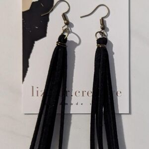 Black Fringe Tassel Earrings with Antique Brass Hooks